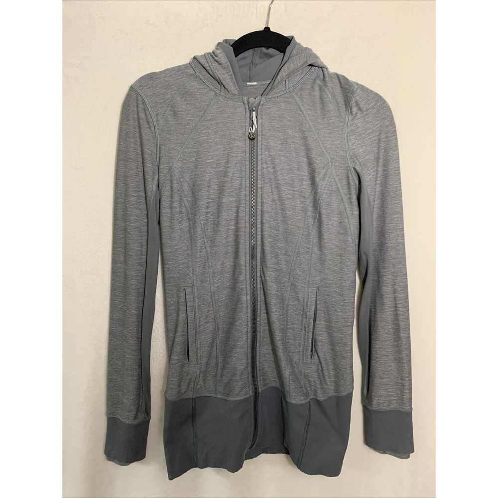Lululemon Daily Practice Jacket Heathered Slate Gray Hooded Size 6 Luon